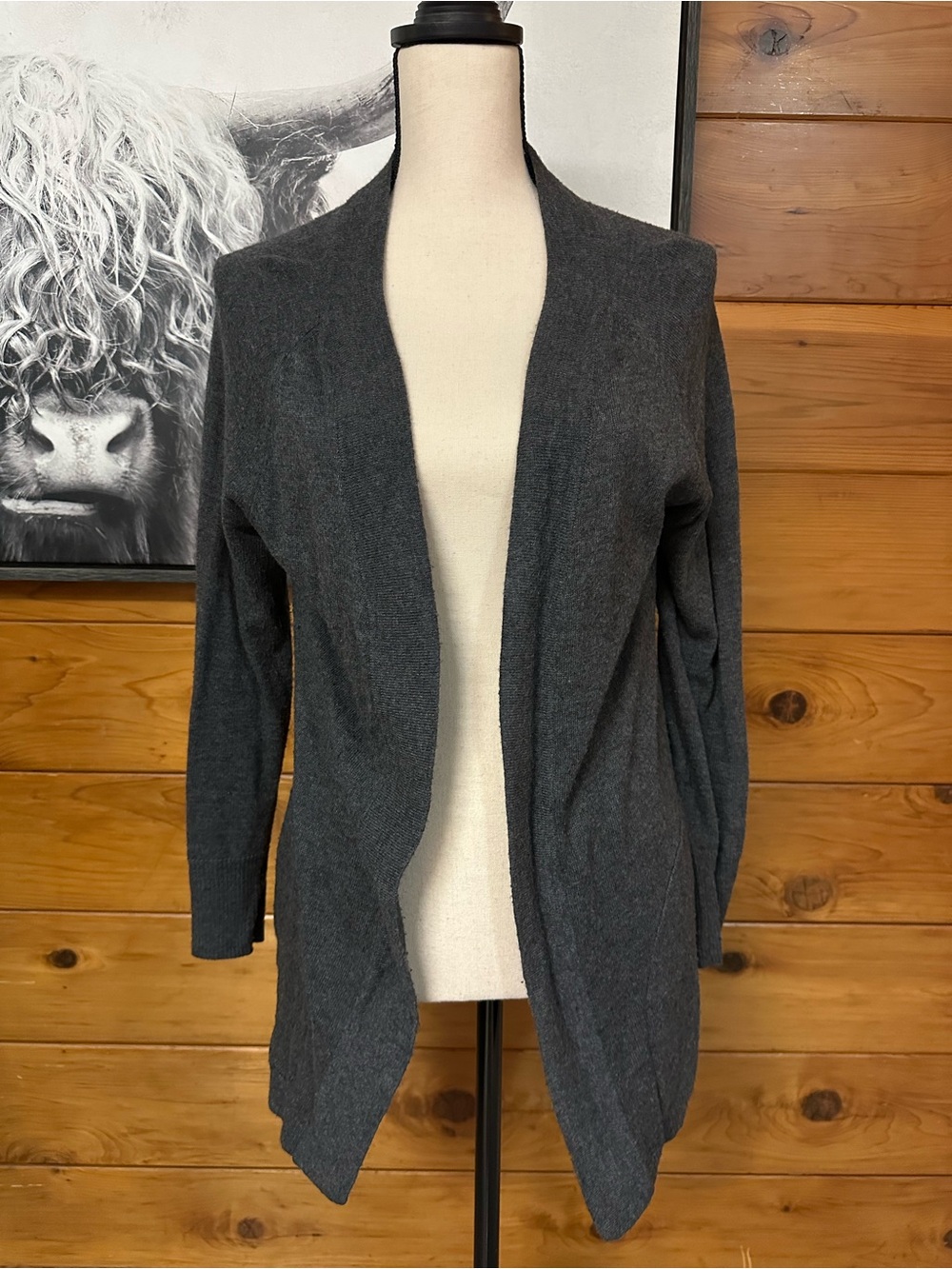 Maison Jules Cozy Open-Front Dark Gray Cardigan Sweater